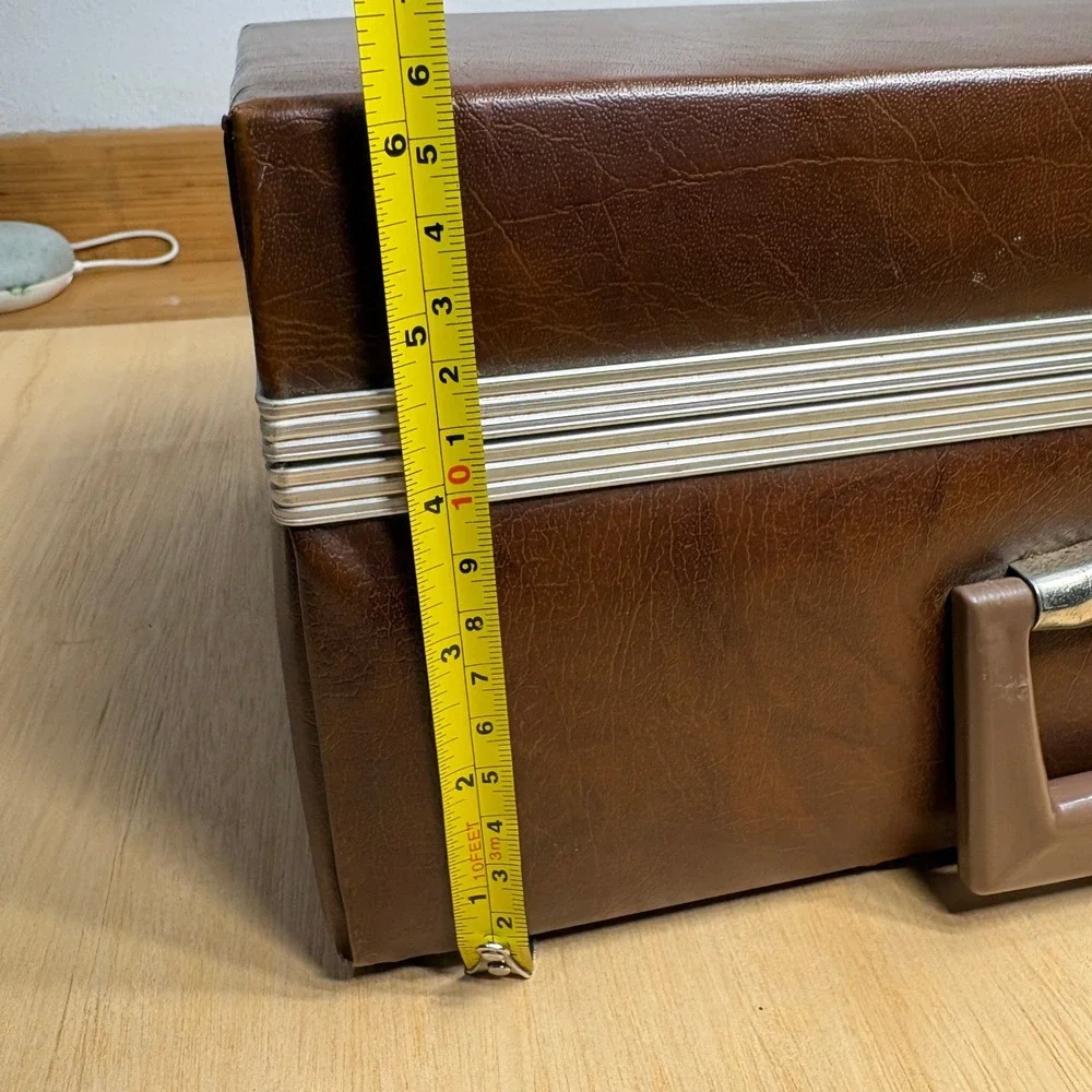 Vintage Brown Faux Leather Hard Shell Carrying Case Mid Century Travel Latch Box